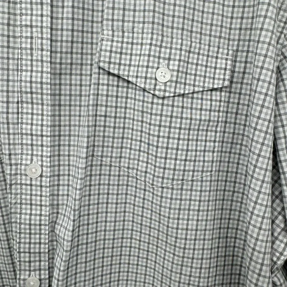 Calvin Klein XXL Button Down Shirt Men Grey White Micro Check Long Sleeve Cotton